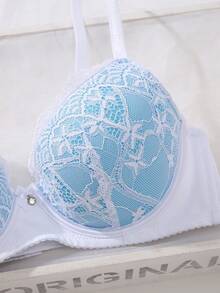 1pc Sexy Lace Minimalist Push-Up Bra, Underwire Bra For Small Bust - Multicolor - View 4