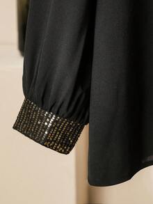 Modelyn Women's Elegant Beaded Patchwork Comfortable Plus Size 2 Pieces Set - Black - View 8
