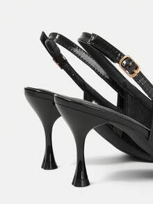 CUCCOO HITCHD Giày cao gót thời trang mũi nhọn dành cho nữ, thiết kế nơ và khóa cài. - màu đen - Xem 12