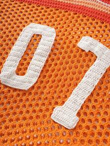 ROMWE MEN Prep Men's Contrast Color Hollow Digit Pattern V-Neck Short Sleeve Knit Top - Orange - View 4