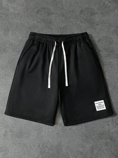 PAVTROS 男式字母贴花抽绳腰部宽松短裤