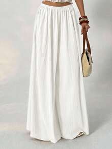 Aloruh Summer Loose Textured Casual Palazzo Pants - White - View 3