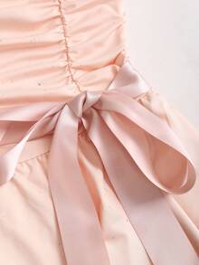 Sweetra 女士杏色亮片褶皱修身蝴蝶结系带荷叶边下摆A字夏季欧美性感优雅派对约会迷你连衣裙 - 杏色 - 查看 5