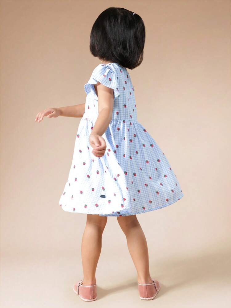 Strawberry Print Button Front A-Line Dress