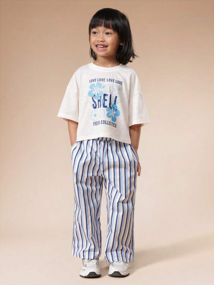 Shell Print Co-Ord Set With Striped Pants