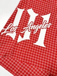 Manfinity Dauomo Casual Fashion Men's Letter & Plaid Short Sleeve Single-Breasted Shirt - Red - View 3