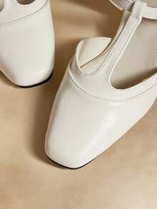 Rosivie Square Toe Mary Jane Sandals Women Wear New Comfortable Women's Fashion Versatile Slip-On T-Button Slippers - Off-white - View 5