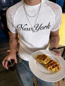 Manfinity Dauomo 休闲时尚男士字母印花插肩短袖T恤 - 杏色 - 查看 1