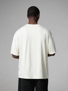 STYNVO Men's Off-White Summer Streetwear City Break Oversized T-Shirt,Comfortable Round Neck Short Sleeve Thick Letter Printed Colorblock Graphic Tee - Multicolor - View 2