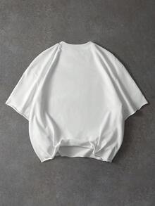 PAVTROS Men's Loose Crew Neck Short Sleeve T-Shirt, White, Minimalist Design With Rolled Hem - White - View 2