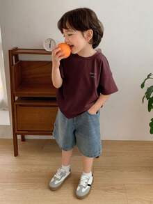 Hapijoa Áo thun tay ngắn cổ tròn dáng rộng in hình cây cọ thường ngày cho bé trai, mùa hè - Màu Đỏ Sâu - Xem 3