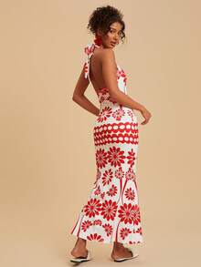 Travachic Vestido casual de mujer con cuello halter y estampado floral para vacaciones, conjuntos de verano para mujer, atuendos de playa para mujer, mujer, atuendo de concierto para mujer, bohemio, atuendos de rave, vacaciones tropicales, festival, vestidos de verano románticos para mujer, vestidos bohemios para mujer, vestidos tropicales para mujer, vestidos de mujer para vacaciones, nuevos lanzamientos, vestido de mujer, vacaciones tropicales, atuendos bohemios, atuendos de Ibiza, estilo occidental - Rojo y blanco - Ver 2