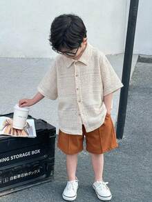 Young Boy Casual Sports Retro Textured Collared Shirt,Summer Back To School Season,Suitable For Birthday Party,Banquet,Performance,Wedding,Baptism - White - View 4