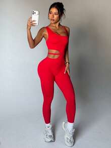 Dewbera Women Seamless Sleeveless Sexy Jumpsuit Pants - Red - View 4