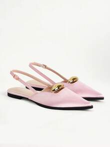 CUCCOO CHICEST 女士简约尖头平底鞋，纯色通勤套脚芭蕾平底鞋，米色，圣诞节优雅鞋款 - 淺粉色 - 查看 9