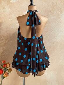 Soleia 春夏新款休闲度假西部海滩婚礼宾客礼服毕业早午餐连衣裙，圣帕特里克节春假复活节音乐节优雅波西米亚热带风情露背荷叶边下摆约会之夜棕色波点迷你连衣裙，女士 - 彩色 - 查看 2