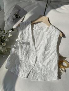 SHEIN EZwear 加大码白色镂空雪纺背心，适合通勤，春夏穿着 - 白色 - 查看 4