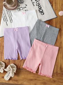 SHEIN Bộ 4 chiếc quần legging ôm sát, màu trơn, kiểu dáng thường ngày cho bé gái. - Nhiều màu - Xem 4