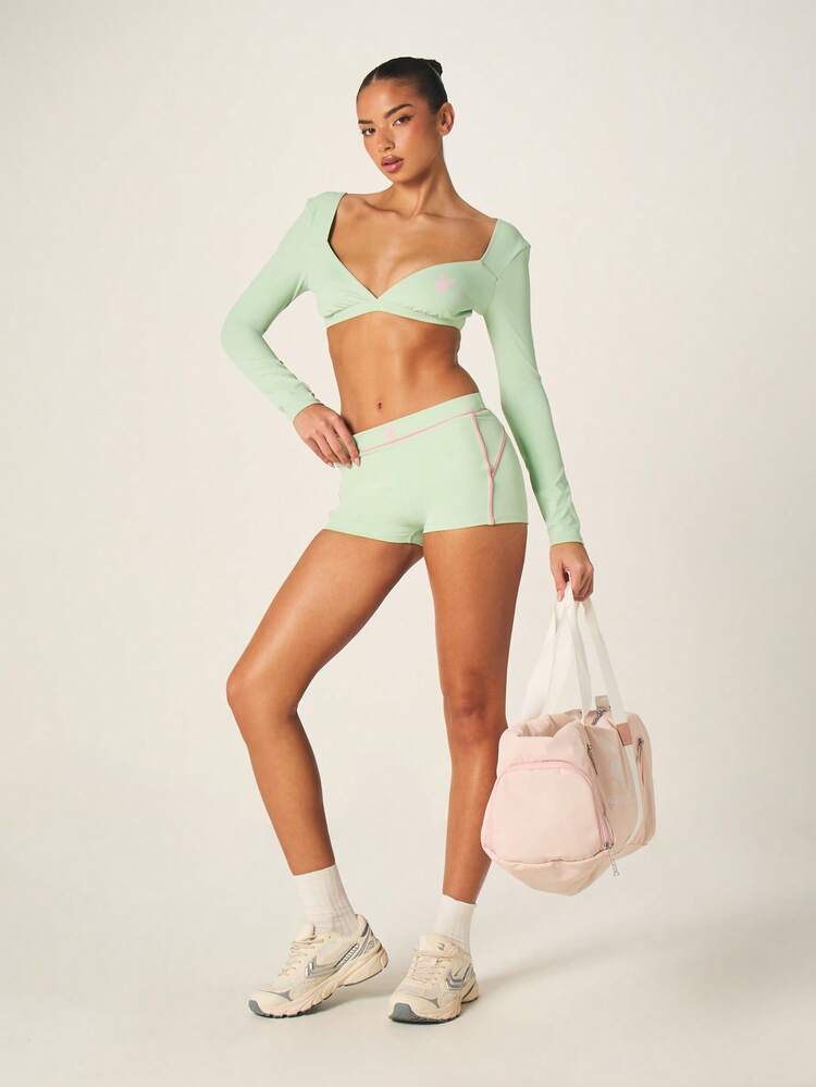 Missguided x Playboy Active Athletic Shorts With Contrast Piping Detail High Waisted Stretchy Fitness Running Exercise Workout Sports Shorts