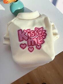 PETSIN 1pc Cat/Dog Universal Clothes, Embroidered Heart-Shaped Pattern Pet Sweater, Comfortable Spring Casual Pullover - White - View 4