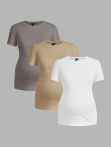 Modmama Maternity Casual Solid Color Short Sleeve T-Shirt For Summer - Multicolor - View 15