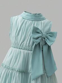 Elladie kids 少女公主风薄纱3D蝴蝶中长优雅连衣裙 - 綠色 - 查看 6