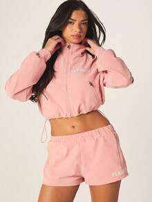 Missguided x Playboy Celana Pendek Fleece Logo Kelinci dengan Pinggang Elastis dan Tali Serut, Panjang Setengah Paha, Celana Pendek Kasual Nyaman untuk Pemakaian Sehari-hari - Berwarna merah muda - View 1