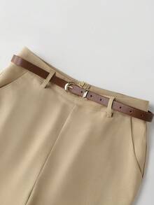 Franclia Elegant Loose White Blouse With Green Floral Print, Paired With Loose Wide Leg Long Pants, Women's 2 Pieces Set, Spring/Autumn - Khaki - View 8