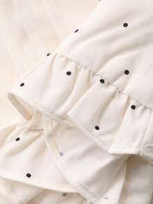 DAZY 女士撞色波点印花方领短袖衬衫夏季娃娃衫 - 白色 - 查看 3