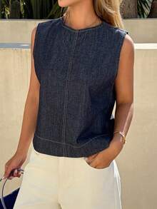 Livesso Women's Casual Sleeveless Denim Top - Blue - View 3