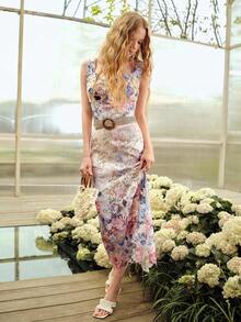 MOTF PREMIUM Đầm ren nữ in họa tiết lãng mạn, dáng ôm, dài ngang gối, thích hợp cho mùa xuân/hè. - Màu tím - Xem 7