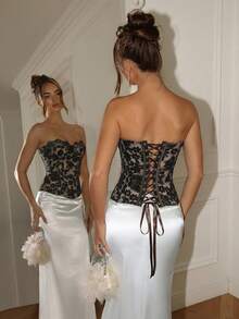 Glamine Charm Women's Sexy Lace Sheer Tight Bandeau Top, Summer - Brown - View 2