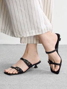 CUCCOO BIZCHIC Spring And Summer New Outdoor Women's Black Square Toe Open-Toed High-Heeled Sandals Women's Stiletto French With Skirt Strappy Sandals - Black - View 5