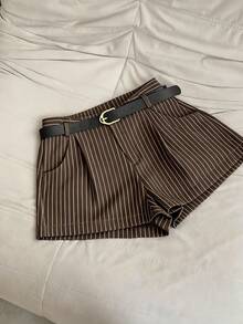 Airaco Quần short sọc túi bên hông thời trang đi làm thường ngày dành cho nữ - Cà phê nâu - Xem 3