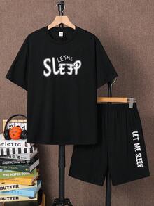 SHEIN 青少年男童返校季黑色字母印花休闲舒适时尚简约百搭柔软面料，适合日常穿着、上学、外出等场合。 - 黑色 - 查看 3