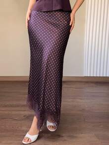 Firerie 女士简约优雅波点印花A字裙，适合日常穿着、参加派对、婚礼宾客、通勤等场合。 - 咖啡棕 - 查看 6