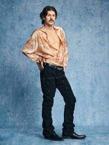 ROMWE MEN Street Life Men's Tie-Dye Print Wrap Collar Shirt - Brown - View 8