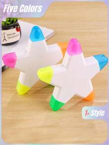 1 pieza Resaltador con forma de estrella de cinco puntas en ángulo, vuelta al colegio - Multicolor - Ver 2