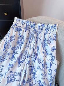 Franclia Women's Floral Print Tie Waist Wide Leg Pants, Vacation - White - View 5