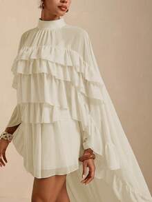 SHEIN Veneréa Women's Retro Elegant Ruffled Collar Blouse - Apricot - View 7