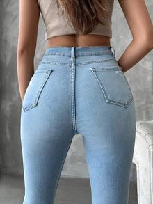 SHEIN Cottnline Ripped Skinny Jeans - Blue - View 5