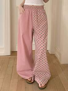DAZY Quần pajama dài dáng rộng in chấm bi dành cho nữ, thích hợp cho mùa xuân/hè. - Hồng - Xem 11