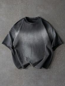 PAVTROS 男士扎染圆领短袖休闲宽松T恤 - 深灰色 - 查看 1