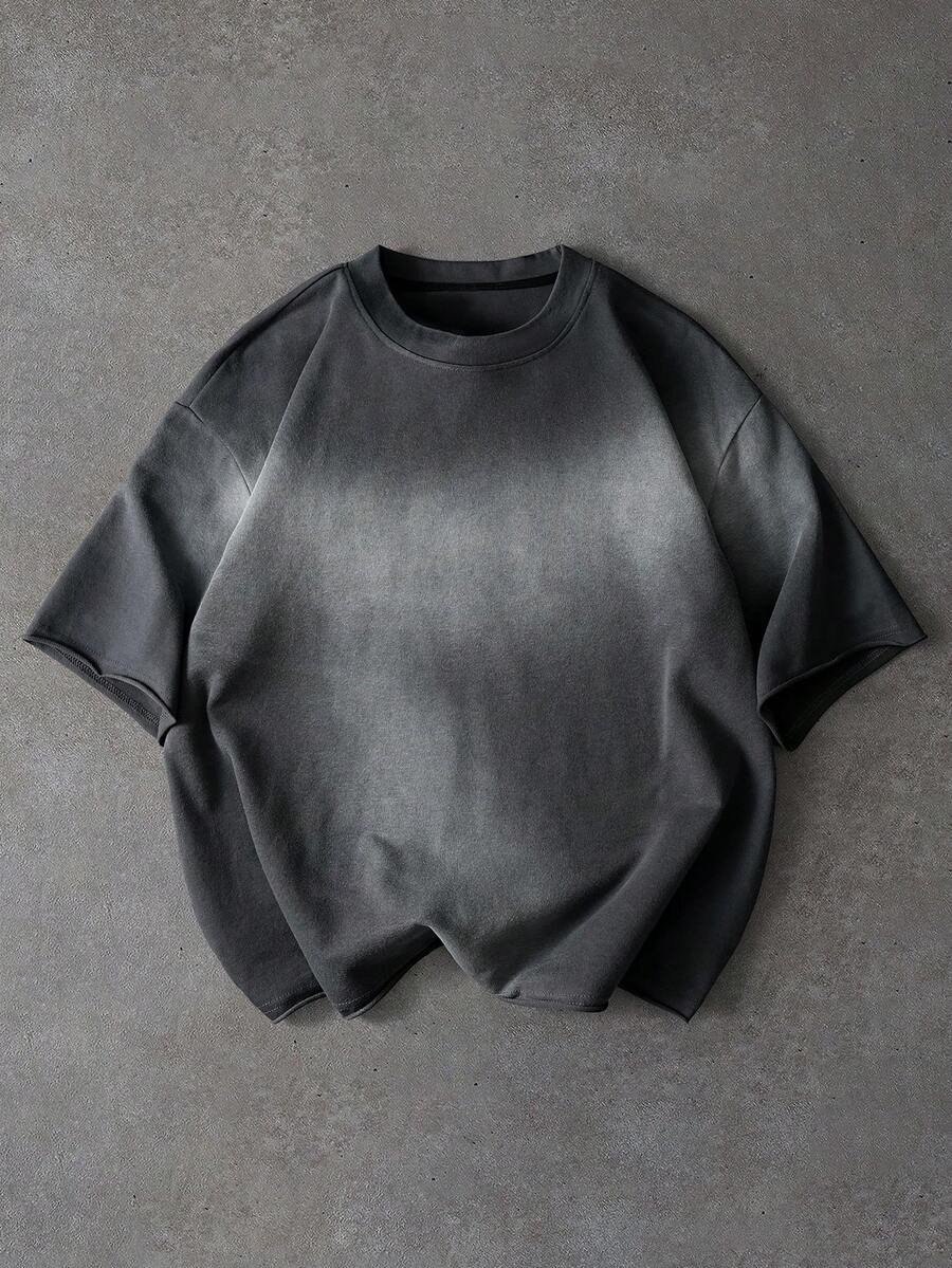 PAVTROS 男士扎染圆领短袖休闲宽松T恤 - 深灰色 - 查看 1