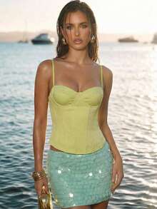 SHEIN BAE 女士亮片装饰百搭约会派对迷你裙 - 薄荷藍 - 查看 1