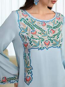 Al Najma Digital Print Elegant Loose Blue Everyday Turkish Maxi Dress & Arabic Traditional Abaya - Blue - View 6