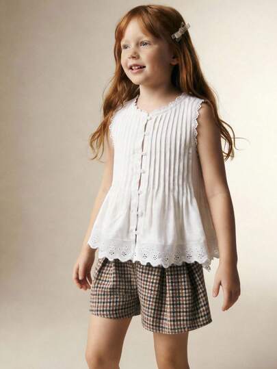 Maija Kids Maija Kids 1pc Young Girls' Casual Elegant Collegiate Loose Shorts, Suitable For Daily Wear, Back To School, Outings, Gatherings, Festivals, Spring & Summer