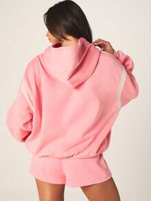 Missguided x Playboy Women's Contrast Stripe Detail Hoodie With Drawstring Hood Casual Oversized Pullover Sweatshirt For Spring Fall Winter Layering - Pink - View 2