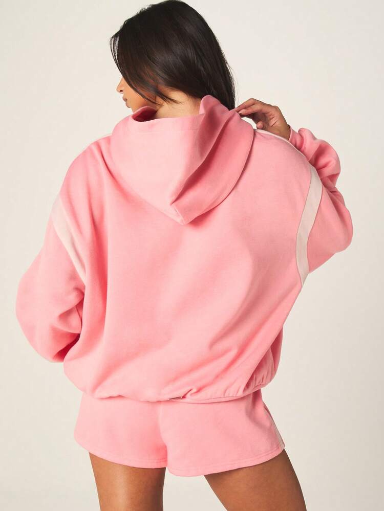 Missguided x Playboy Damska bluza z kapturem w kontrastowe paski i ściągaczem, luźna, oversize'owa, idealna na wiosnę, jesień i zimę.