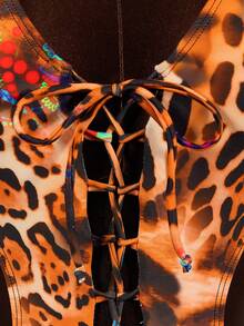 Zestiva Damen sexy Leoparden-Muster Hollow One-Piece Badeanzug, geeignet für Strand & Resort Wear, Sommer Damen Badeanzüge Damen Bademode Leoparden-Muster Badeanzug One Piece Badeanzug mit Schnürung vorne - Verschiedenfarbig - Übersicht 6